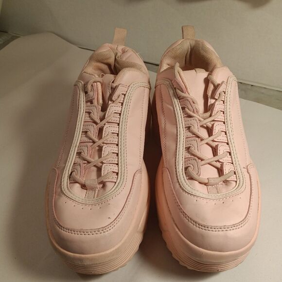 Sheln Pink Chunky Retro Front Lace Platform Sneakers 8 - Picture 7 of 8